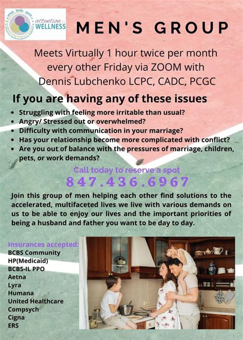 Mens Group Sessions Virtual 1 Hour 2x A Month Attention To