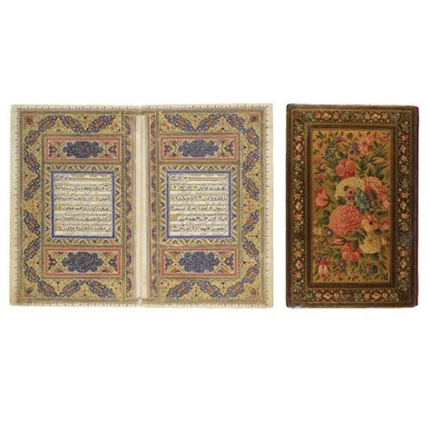 9 qur an illuminated arabic and persian manuscript on paper with lacquer binding qajar