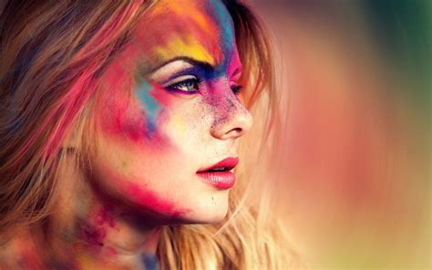 Bright Colors On The Face And Hair Of A Girl Wallpapers And Images