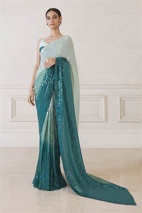 Buy Manish Malhotra Blue Sequin Embellished Saree With Blouse Online Aza Fashions
