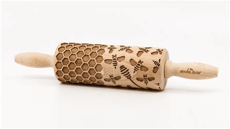 BEE & HONEY pattern, Rolling Pin, Engraved Rolling, Rolling Pin, Embossed rolling pin, Wooden 