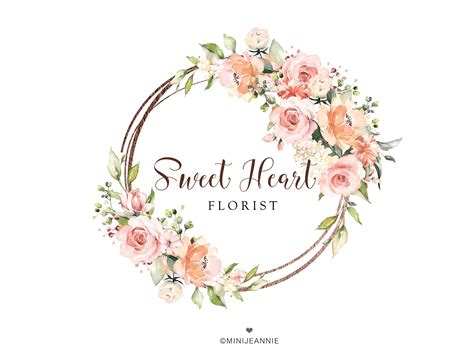 Floral Logo Circular Flower Logo Pink And Peach Rose Etsy Flower