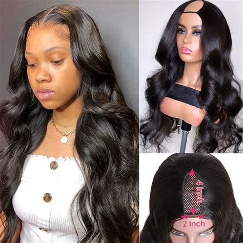 Body Wave Human Hair U Part Wigs 150 Density Natural Color Wigs