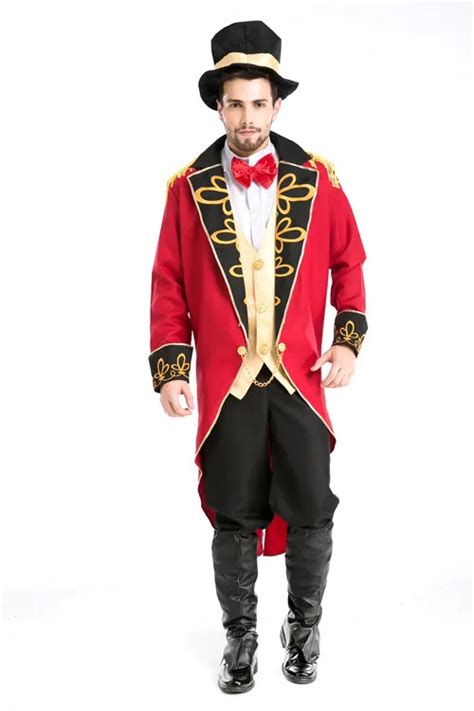 Free Shipping Deluxe Mens Ringmaster Adult Circus Lion Tamer Tailcoat Fancy Dress Costume Whip