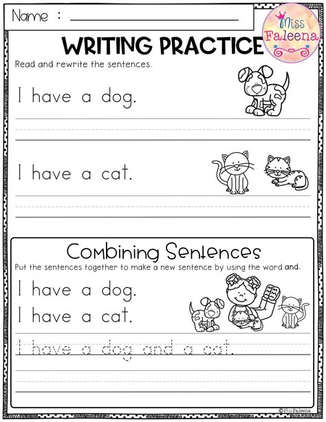 Writing Practice Worksheets For Kindergarten Printable Kindergarten