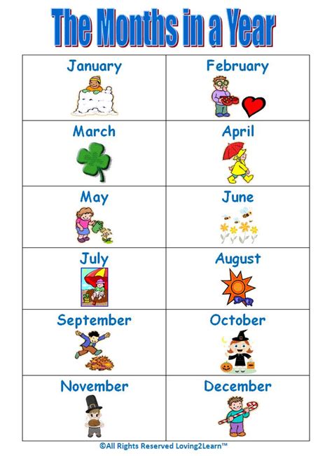 Months Of The Year Printables Free