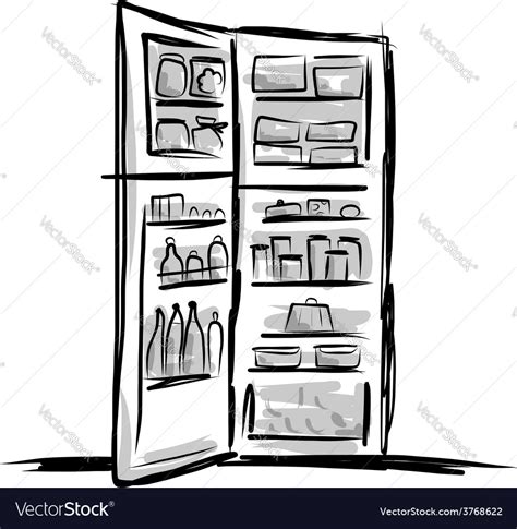 Opened Fridge Full Of Food Sketch For Your Design Vector Image