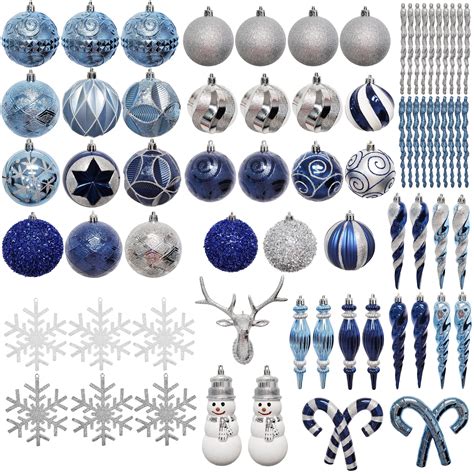 Holiday Time Shatterproof Ornaments 70 Count Navy Blue Blue Flower