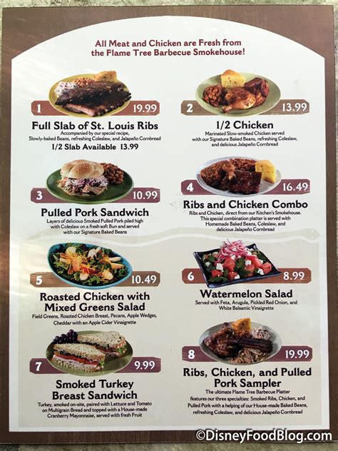 Start studying flame menu list. Review: Lunch at Animal Kingdom's Flame Tree Barbecue ...