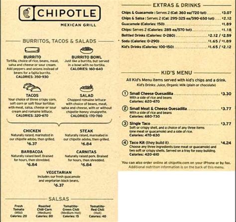 Chipotle Menu Chipotle Menu Chipotle Grilling Menu