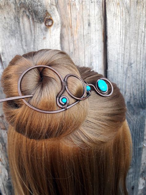 Large Turquoise Hair Barrette Copper Hair Slide Hair Pin Stick Etsy