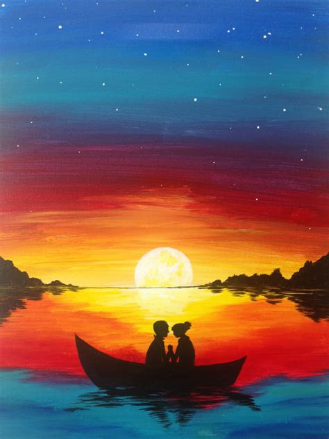 Sunset Romance Sunset Painting Shadow Painting Silhouette Painting