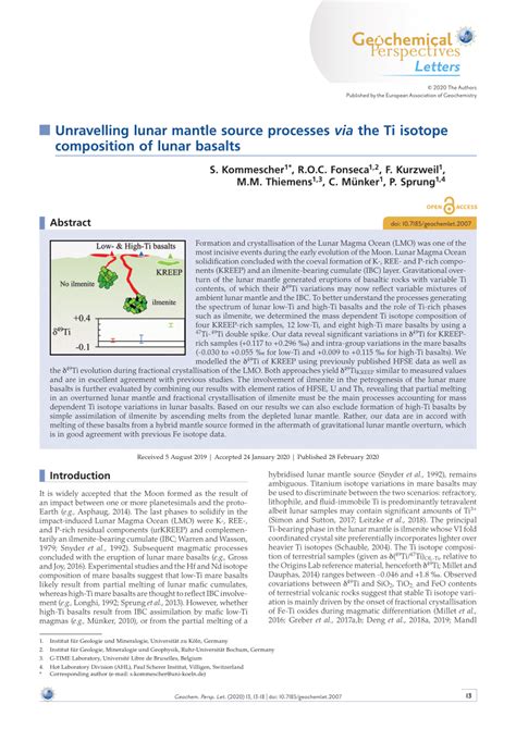 Pdf Unravelling Lunar Mantle Source Processes Via The Ti Isotope