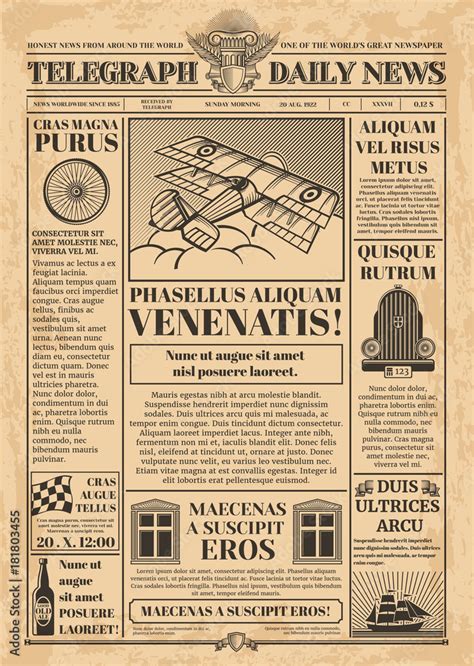 Old Newspaper Vector Template Retro Newsprint With Text And Images
