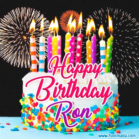 Amazing Animated  Image For Ron With Birthday Cake And Fireworks