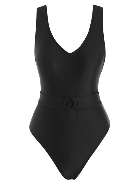 32 Off 2021 Plunging O Ring Belted One Piece Swimsuit In Black