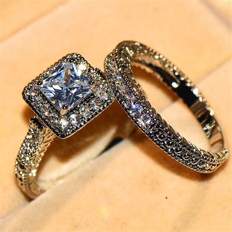 Fashion Cute Female Wedding Ring Set Vintage 925 Silver Engagement