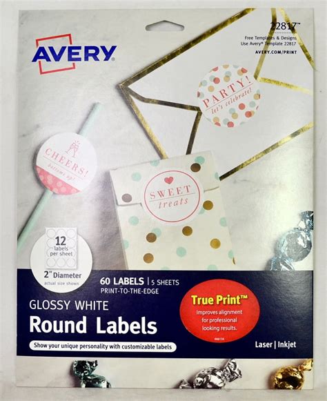 Avery Print To The Edge Round Labels Glossy White 2 Inch Diameter