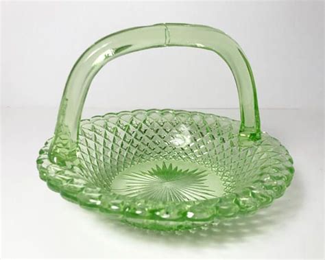 Vintage Westmoreland Green English Hobnail Basket Uranium