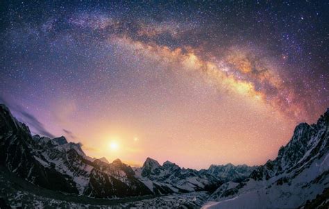Landscape Nature Milky Way Galaxy Mountain Snow