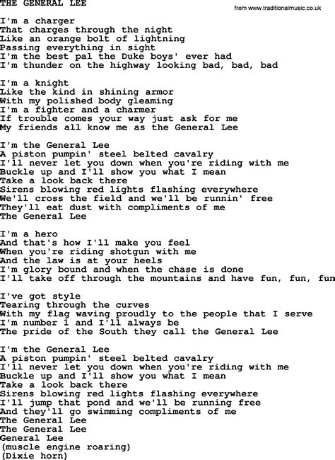 Johnny Cash Song The General Lee Lyrics