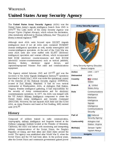 United States Army Security Agency Pdf Information Sensitivity