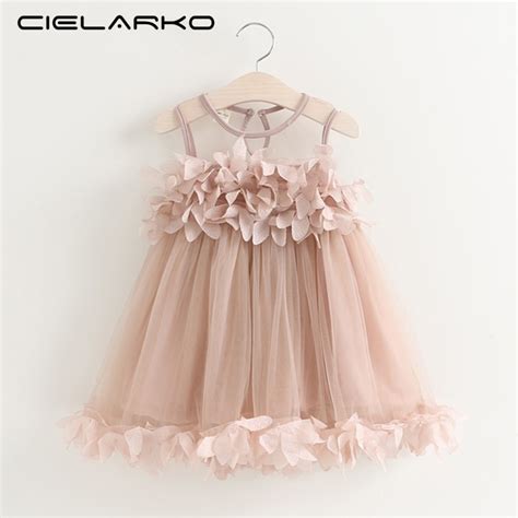 Cielarko Girls Dress Summer Mesh Baby Girls Clothes Pink Flower