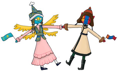 Kazakhstan And Mongolia In Their Traditional Outfits Countryhumans