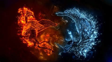 Ice And Flame Abstract Fantasy Artwork Desktop Animated Wallpaper
