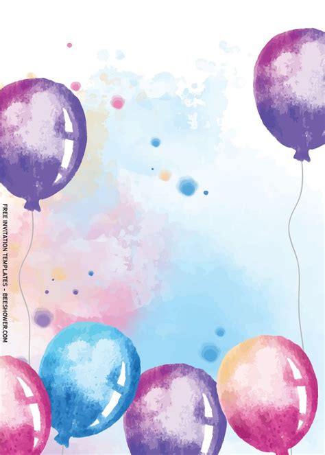 8 Hand Drawn Watercolor Balloons Birthday Invitation Templates Free