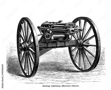 Gatling Rapid Firing Multiple Barrel Machine Gun Invented In 1861 By