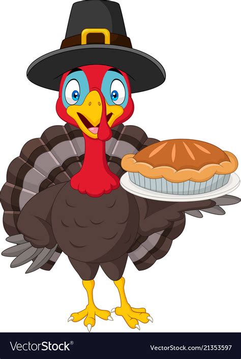 Happy Thanksgiving Card With Turkey Holding Pie Vector Image