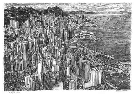 Aerial View Of Hong Kong Original Drawings Prints And Limited