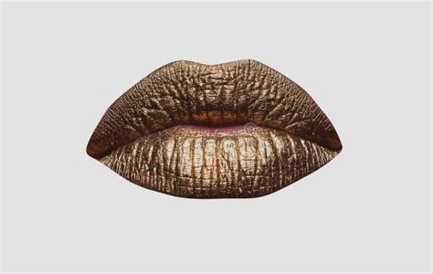 lips closeup beautiful female golden lips isolated gold lipstick stock image image of
