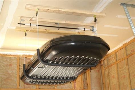 Overhead Garage Storage With Pulley Garage Ceiling Storage Overhead