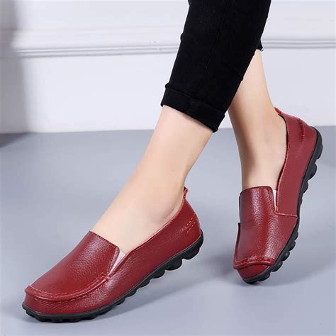 Walking Leather Casual Shoes Dress On Slip Comfortable Women For