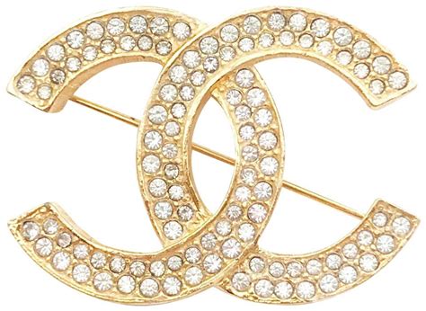 Chanel Gold Vintage Classic Plated Cc Silver Crystal Brooch Crystal