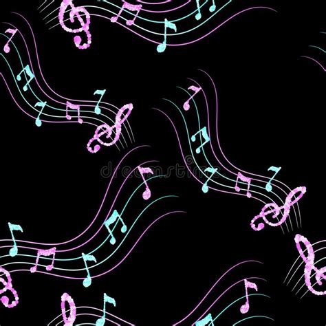 Music Notes Seamless Pattern Wavy Notes And Treble Clef Glitter Print