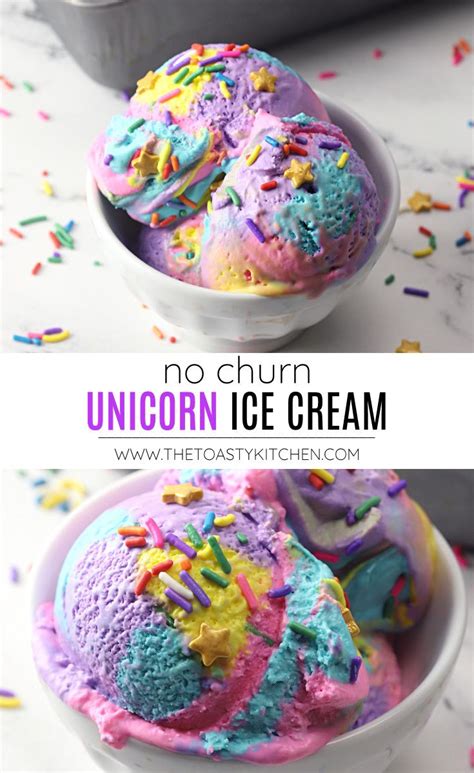 No Churn Unicorn Ice Cream With Sprinkles And Rainbow Colors In Two Bowls