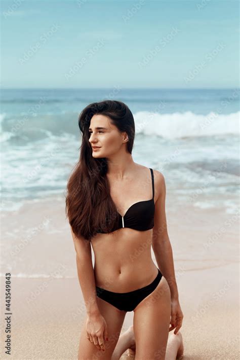 Beautiful Woman In Swimwear On The Beach Portrait Of Pretty Female