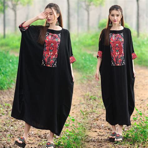 The New Cotton Print Dress Folk Style Dress Robes Of Female Literature