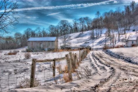 Winter Farm Barn In Snow Digital Art By Randy Steele