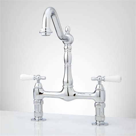 Check out our selection of bridge kitchen faucets. Douglass Bridge Kitchen Faucet - Porcelain Lever Handles ...