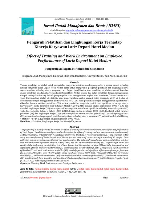 PDF Pengaruh Pelatihan Dan Lingkungan Kerja Terhadap Kinerja Karyawan