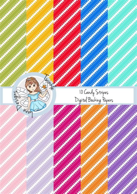 Candy Stripes Digital Paper Backing Paper Ten A4 Pages