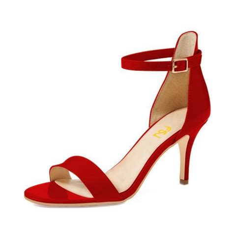 Red Ankle Strap Sandals 3 Inches Heels Stiletto Heels Shoes In 2020