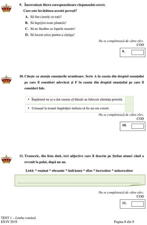 Evaluare Finala Teste Romana Clasa 4