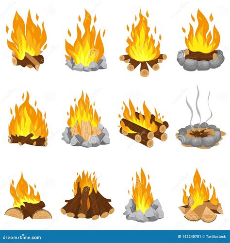 Wood Campfire Outdoor Bonfire Fire Burning Wooden Logs And Camping