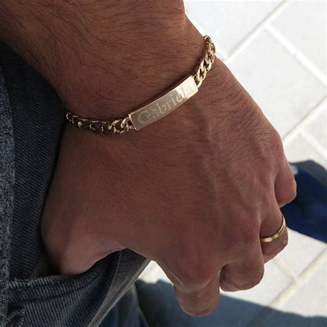 Personalized Mens Id Bracelet 18k Gold Plated Engraved Name Bracelet