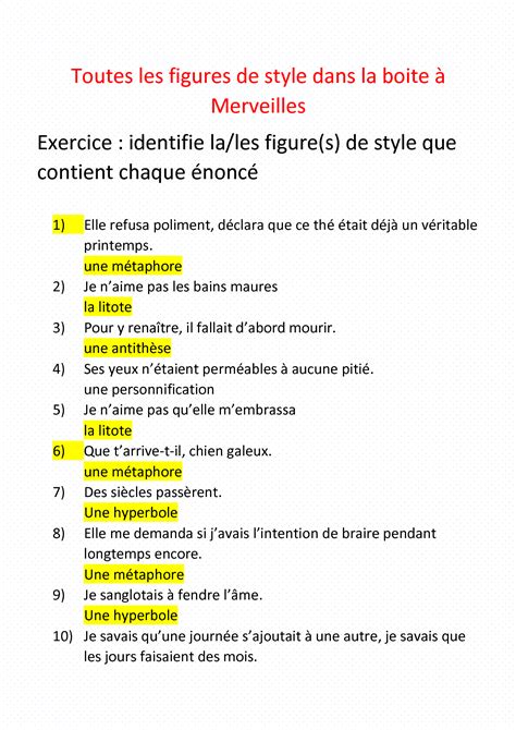 Exercices Figures De Style Exercices Sur Les Figures De Style E Hot